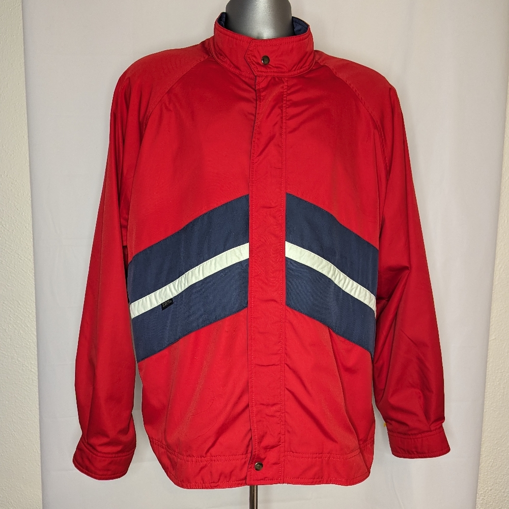 Totes Raincoat Windbreaker Red with Blue Strip Women's XL Extra Large